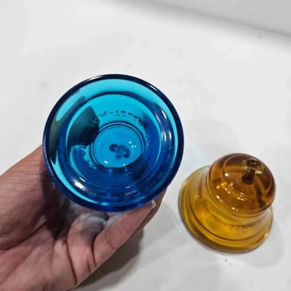Vintage Blue and Amber Glass Telephone Centennial Bells - Set of 2